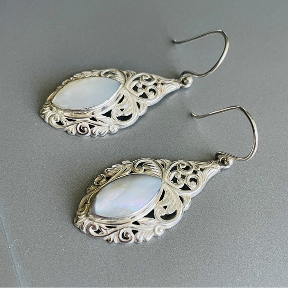 Annika Witt Filigree Mother Of Pearl Dangle Vintage Sterling Silver Earr… - Picture 4 of 7